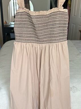 Ann Taylor Beige Maxi Dress with Embroidered Smocked Bodice